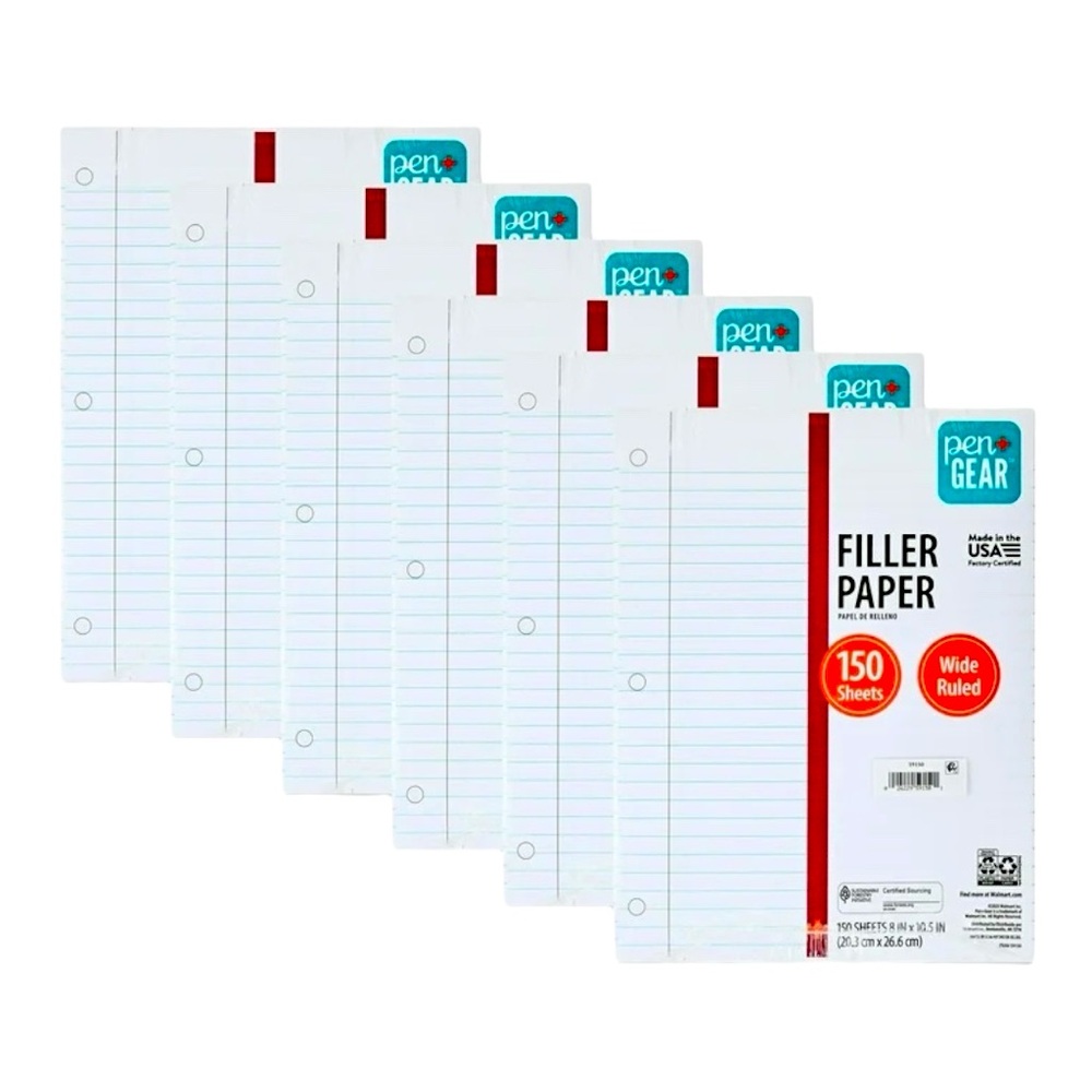 6 pack Pen+Gear Wide Ruled Filler Paper, 10.5" x 8", 150 Sheets NWT